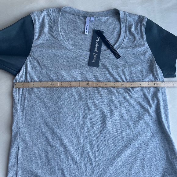 Michael Stars Gray Cow Leather Sleeve lightweight Gray Casual Tee T-shirt Top - Picture 10 of 11